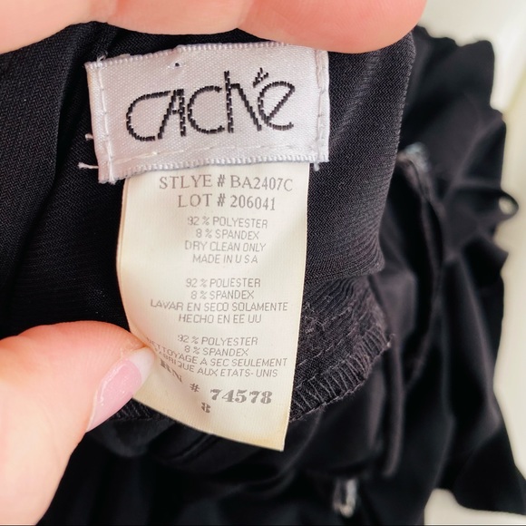 Cache Stunning Black Long Ruffle & Ribbon Brooch Formal Dress Size 8 - Picture 11 of 11